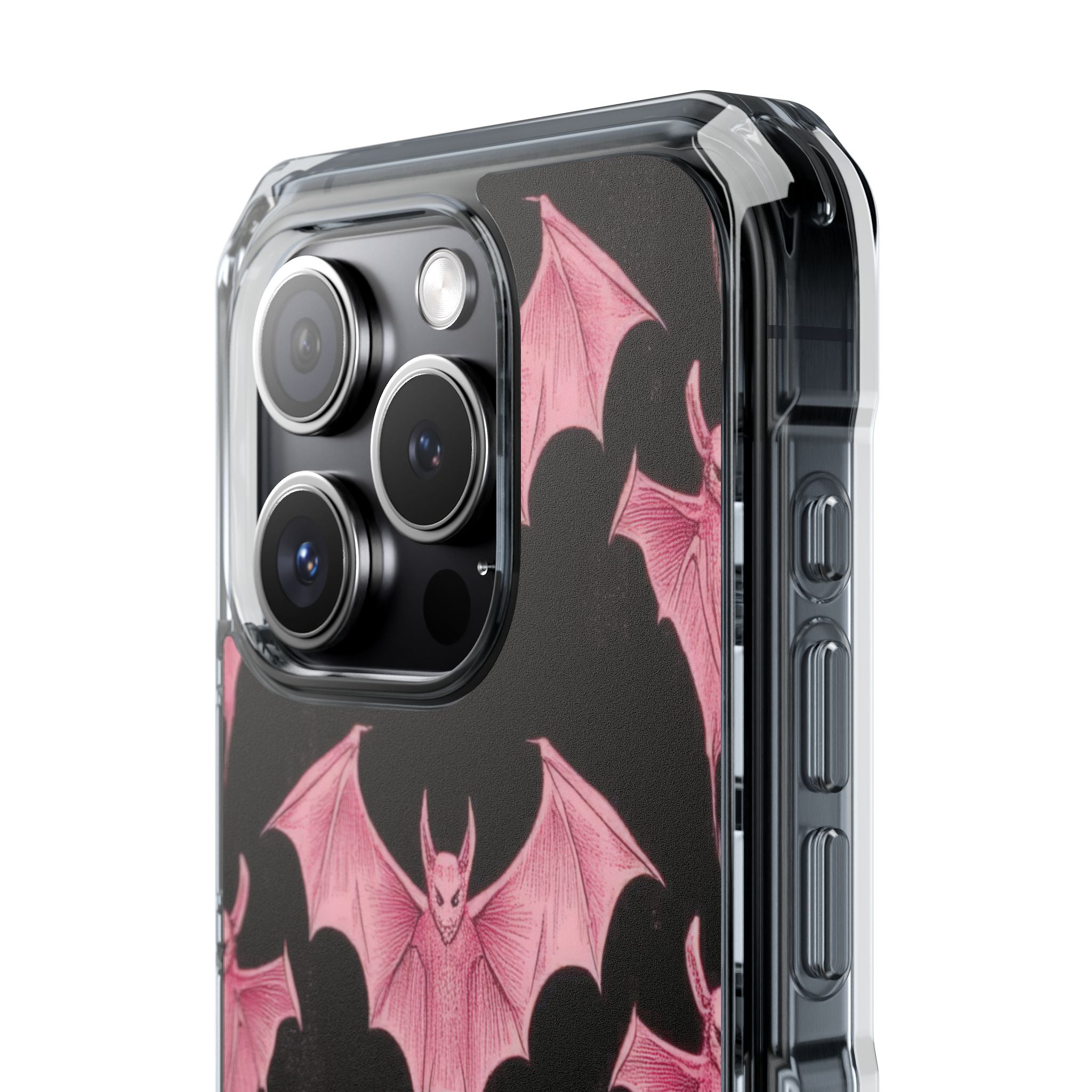 Gothic Pink Bats Aflame iPhone 15 - Clear Impact Phone Case