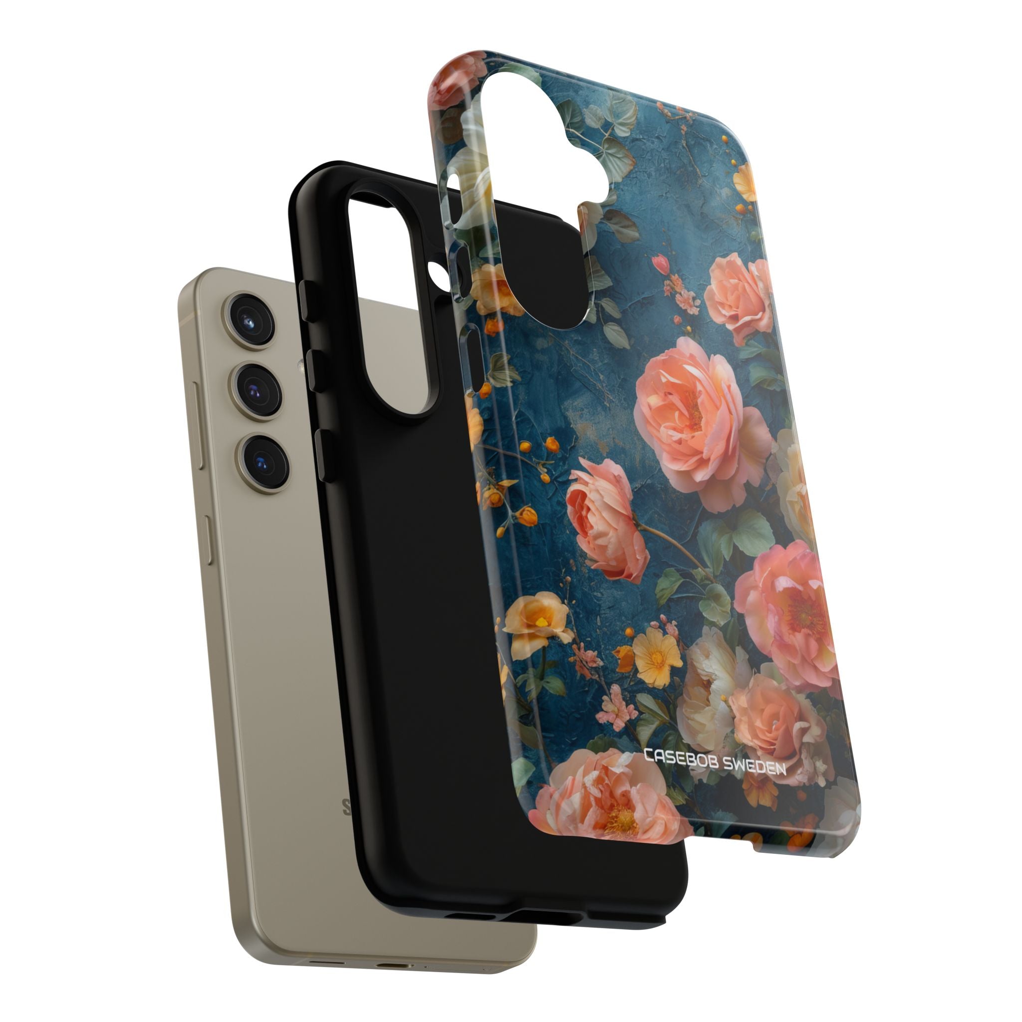 Blue Floral Elegance - Tough Samsung S24 Phone Case