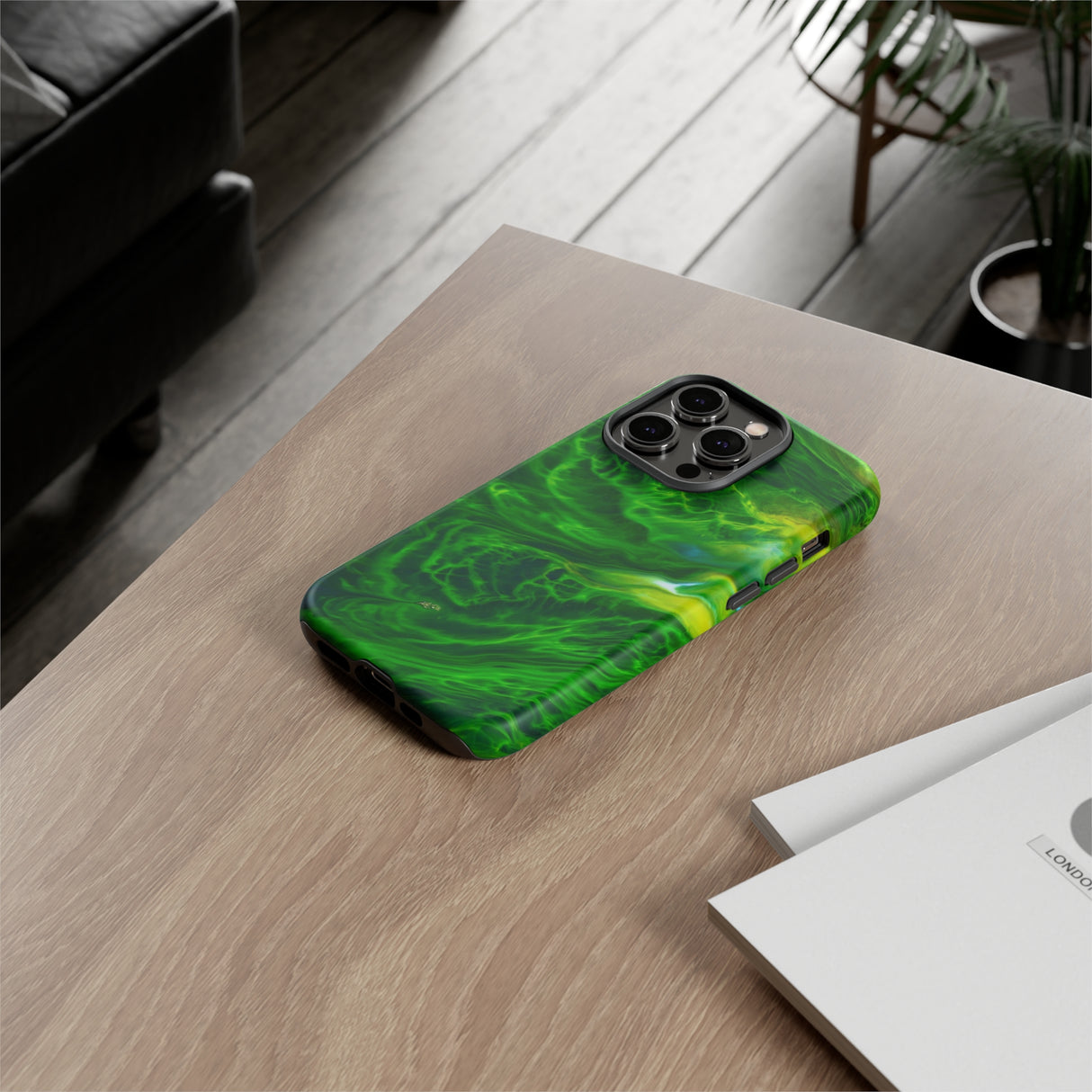 Neon Green Wave Ink Art iPhone Case (Protective) Phone Case