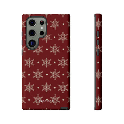 Cream Snowflake Crimson Samsung S23 Ultra Case - Tough