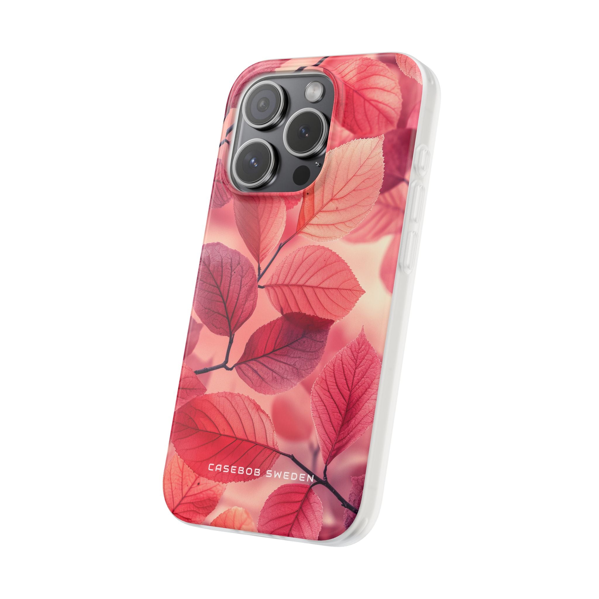 Elegant Pink Leaves iPhone 15 - Flexi Phone Case