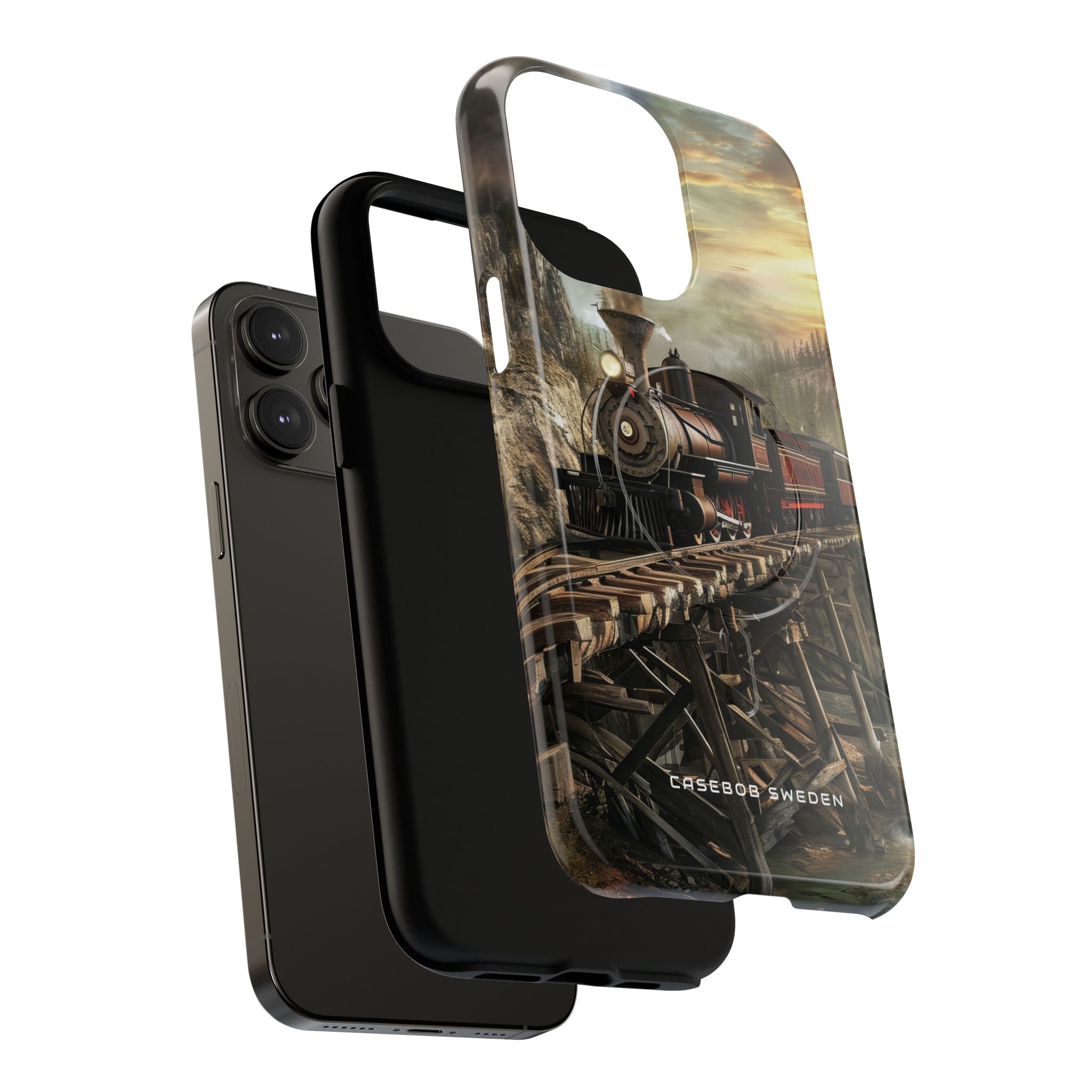 Vintage Steam Train Crossing Mountain Bridge iPhone 14 | Tough+ Phone Case