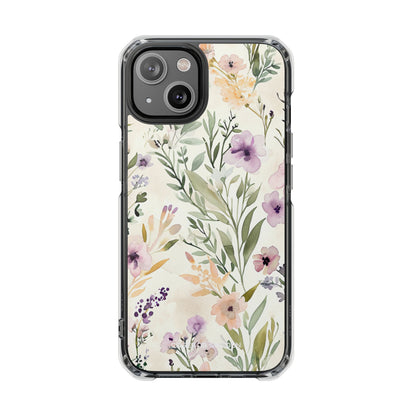 Soft Green Lavender Floral Pattern - Clear Impact iPhone 14 Phone Case