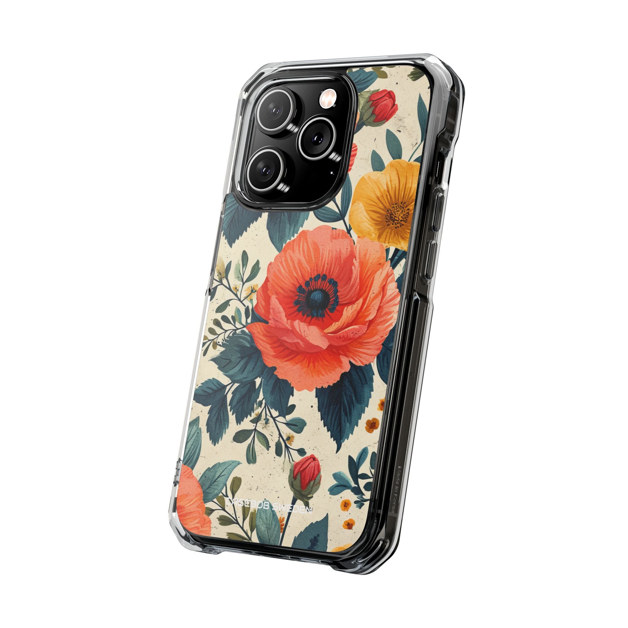 Vibrant Botanical Poppies - Clear Impact iPhone 14 Phone Case