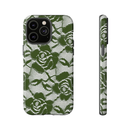 Green Lace Gothic Flower - Protective Phone Case