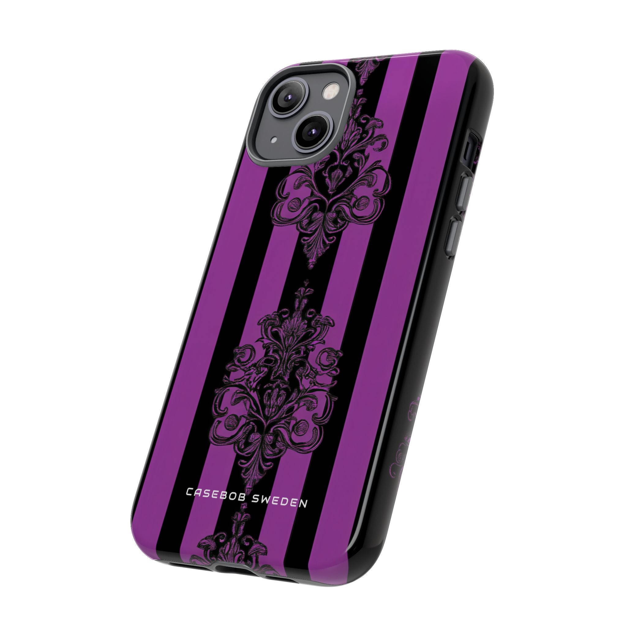 Gothic Elegance with Vertical Stripes and Ornamental Motifs iPhone 14 - Tough Phone Case