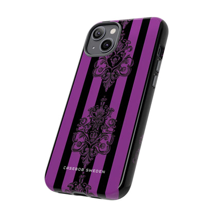 Gothic Elegance with Vertical Stripes and Ornamental Motifs iPhone 14 - Tough Phone Case