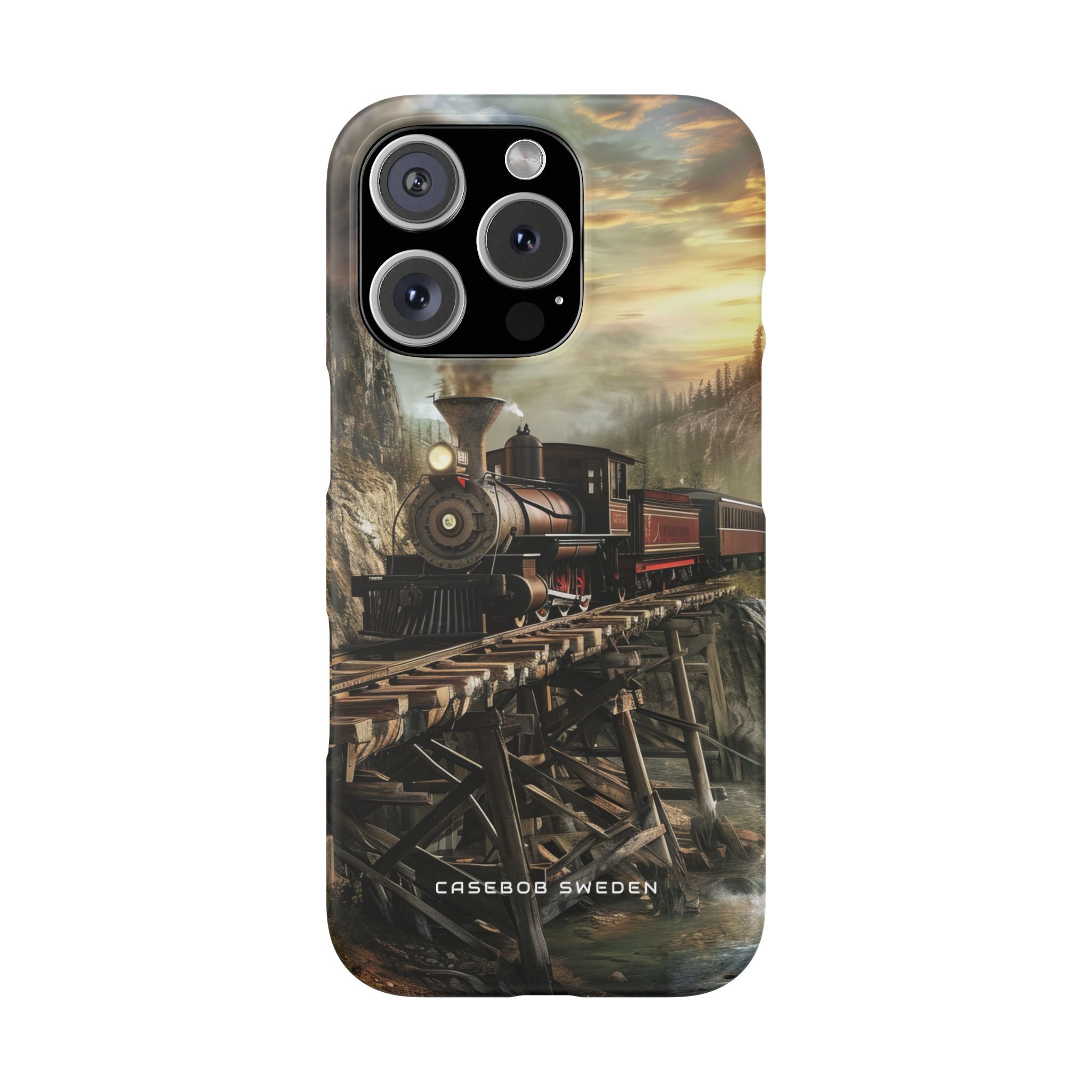 Vintage Steam Train Crossing Mountain Bridge iPhone 16 - Slim Phone Case