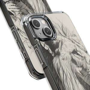 Majestätischer Linienlöwe – Handyhülle für iPhone (Clear Impact – Magnetisch)