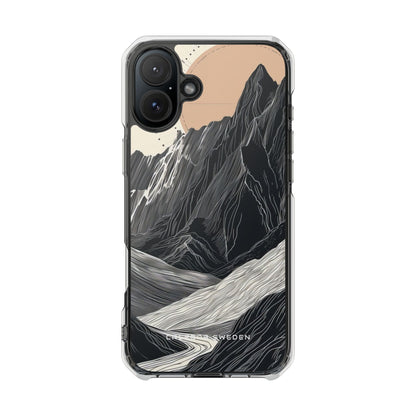 Minimalist Mountain Landscape with Flowing River iPhone 16 - Clear Impact Phone Case