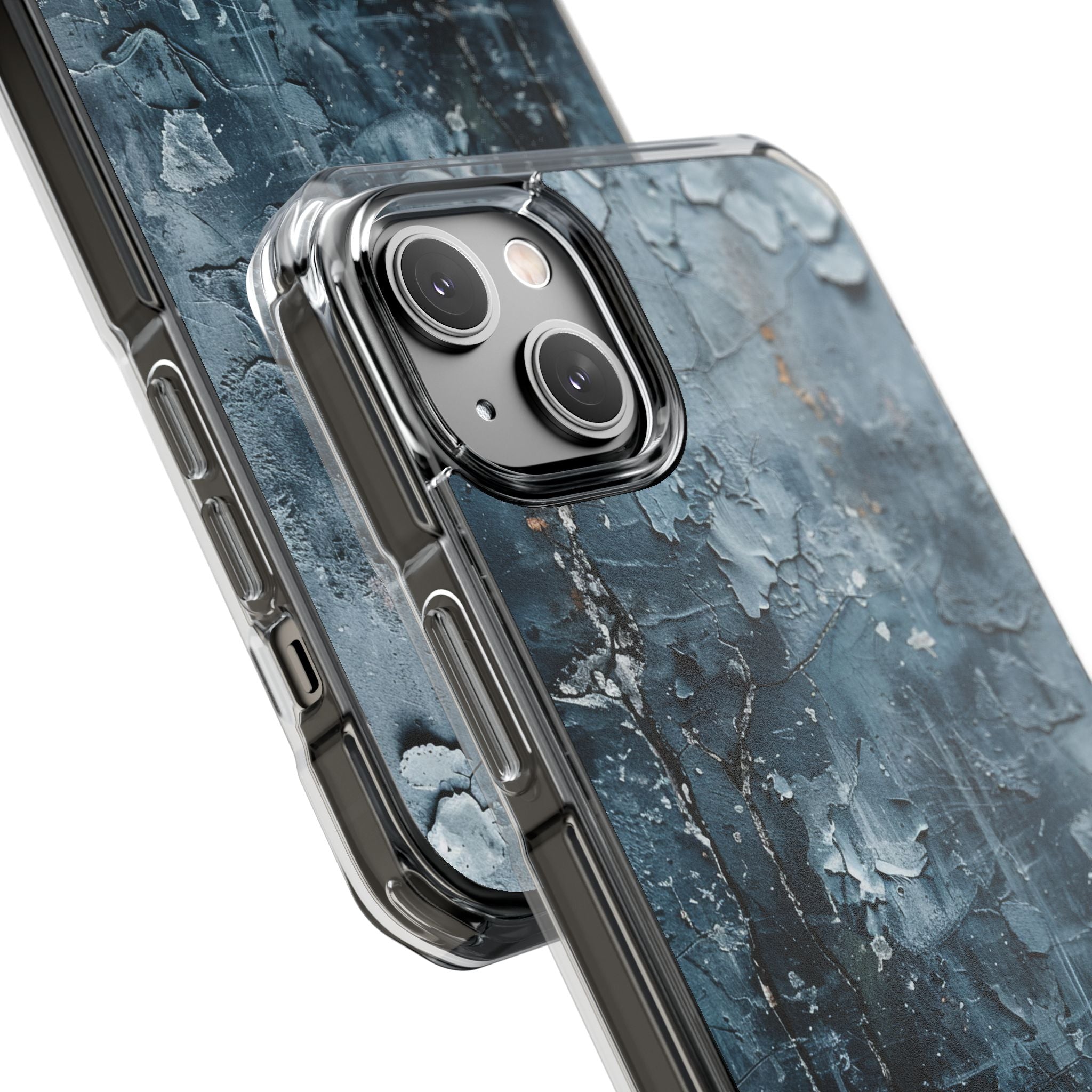 Weathered Blue Tapestry with Cracked Layers iPhone 14 - Clear Impact Phone Case