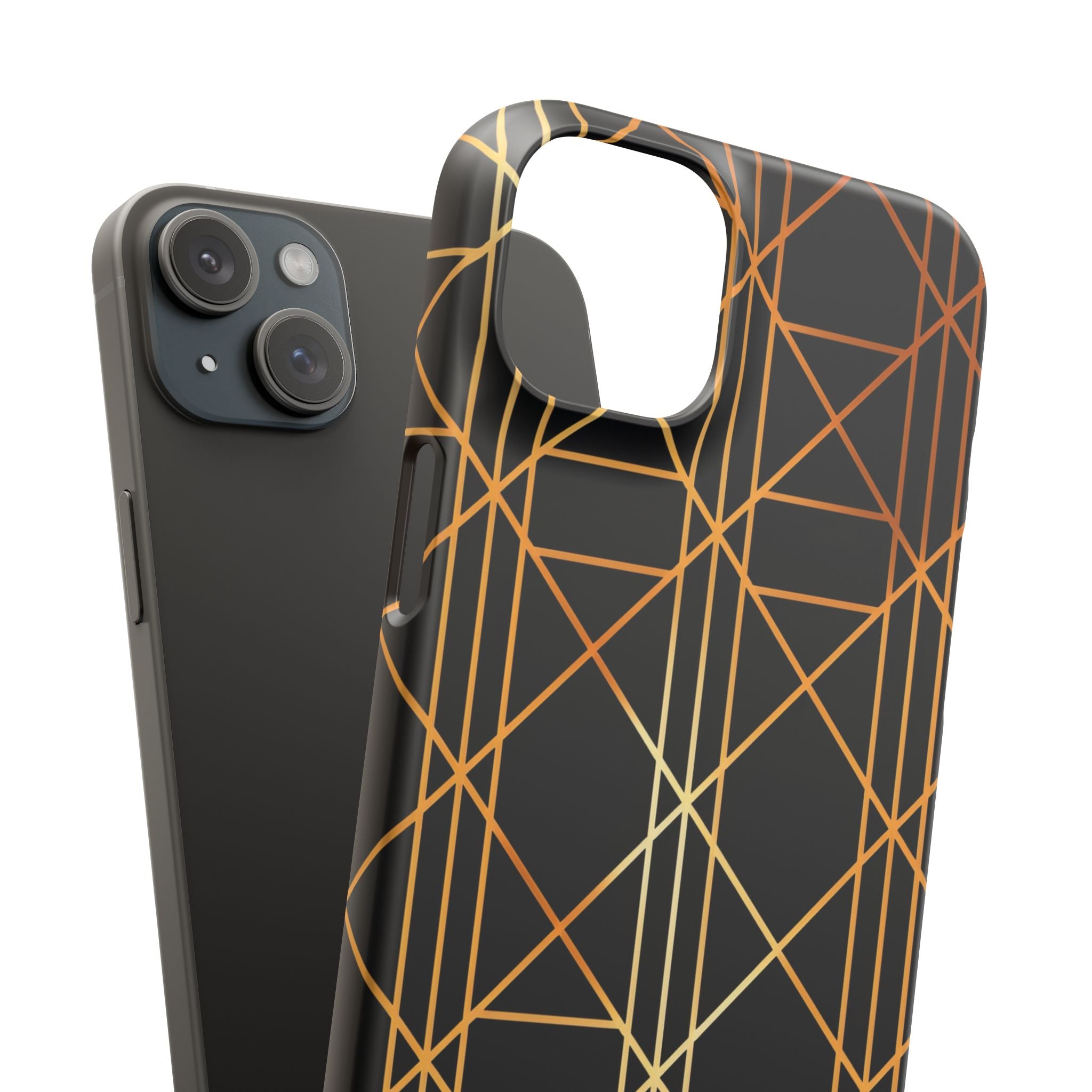 Golden Geometric Elegance iPhone 15 - Slim Phone Case