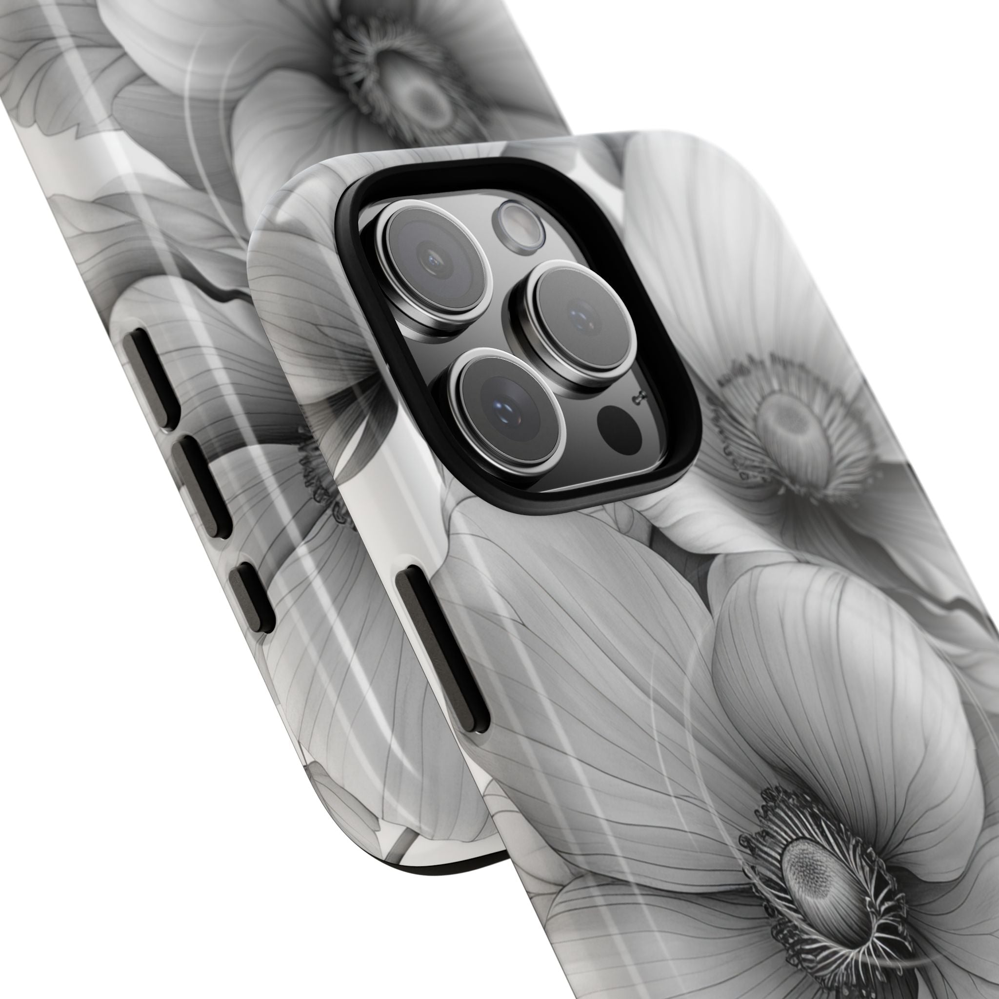 Grayscale Floral Harmony iPhone 16 - Tough+