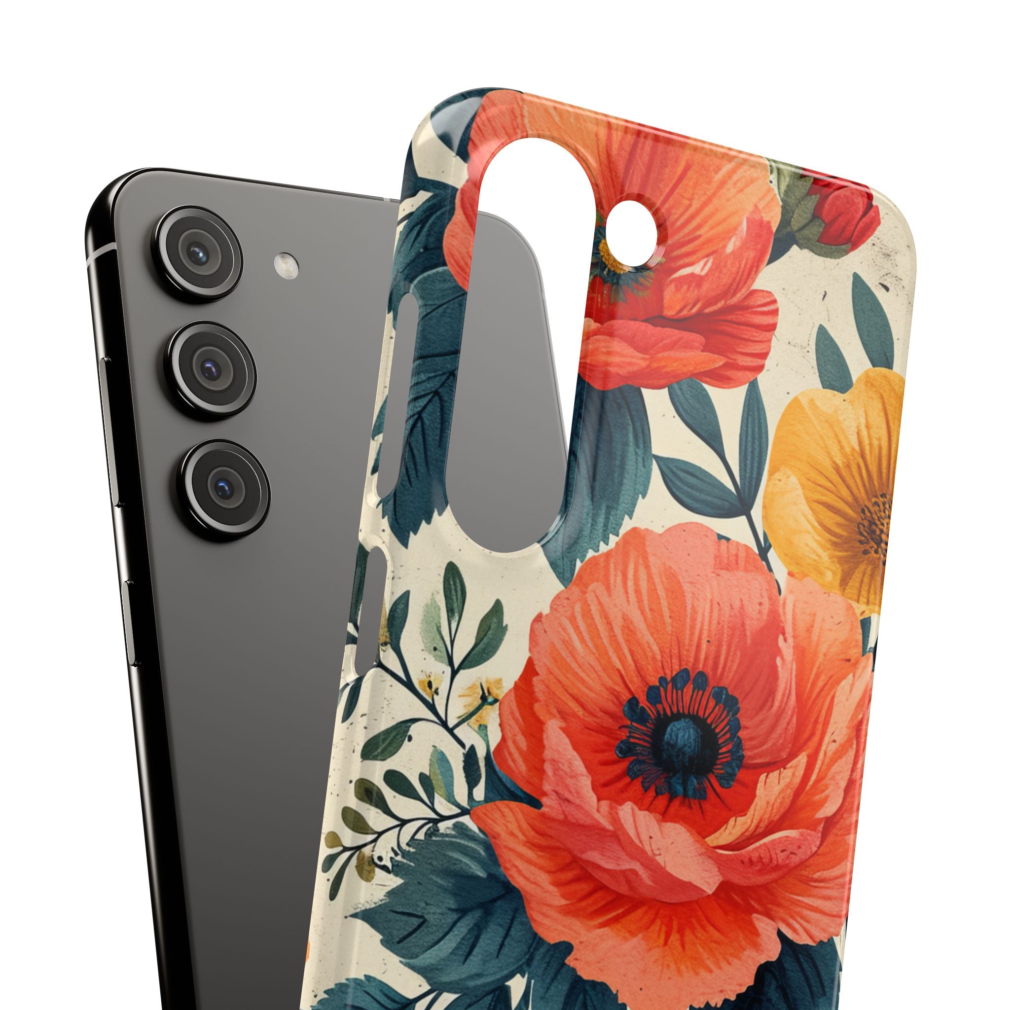 Vibrant Botanical Poppies - Slim Samsung S23 Phone Case