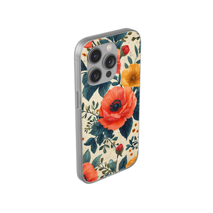 Vibrant Botanical Poppies - Flexi iPhone 14 Phone Case