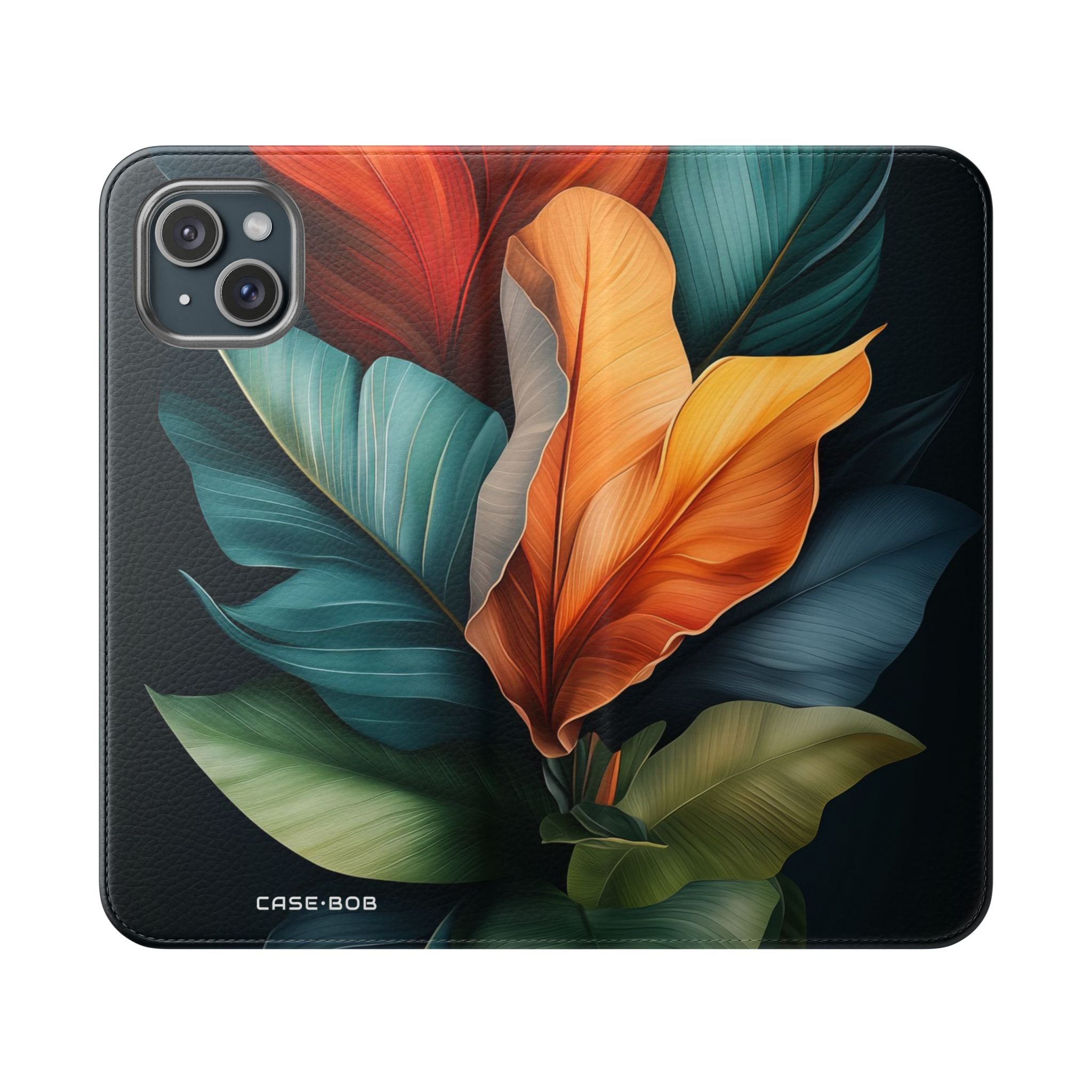 Tropical Ember Leaves - iPhone 15 Plus Case - Wallet