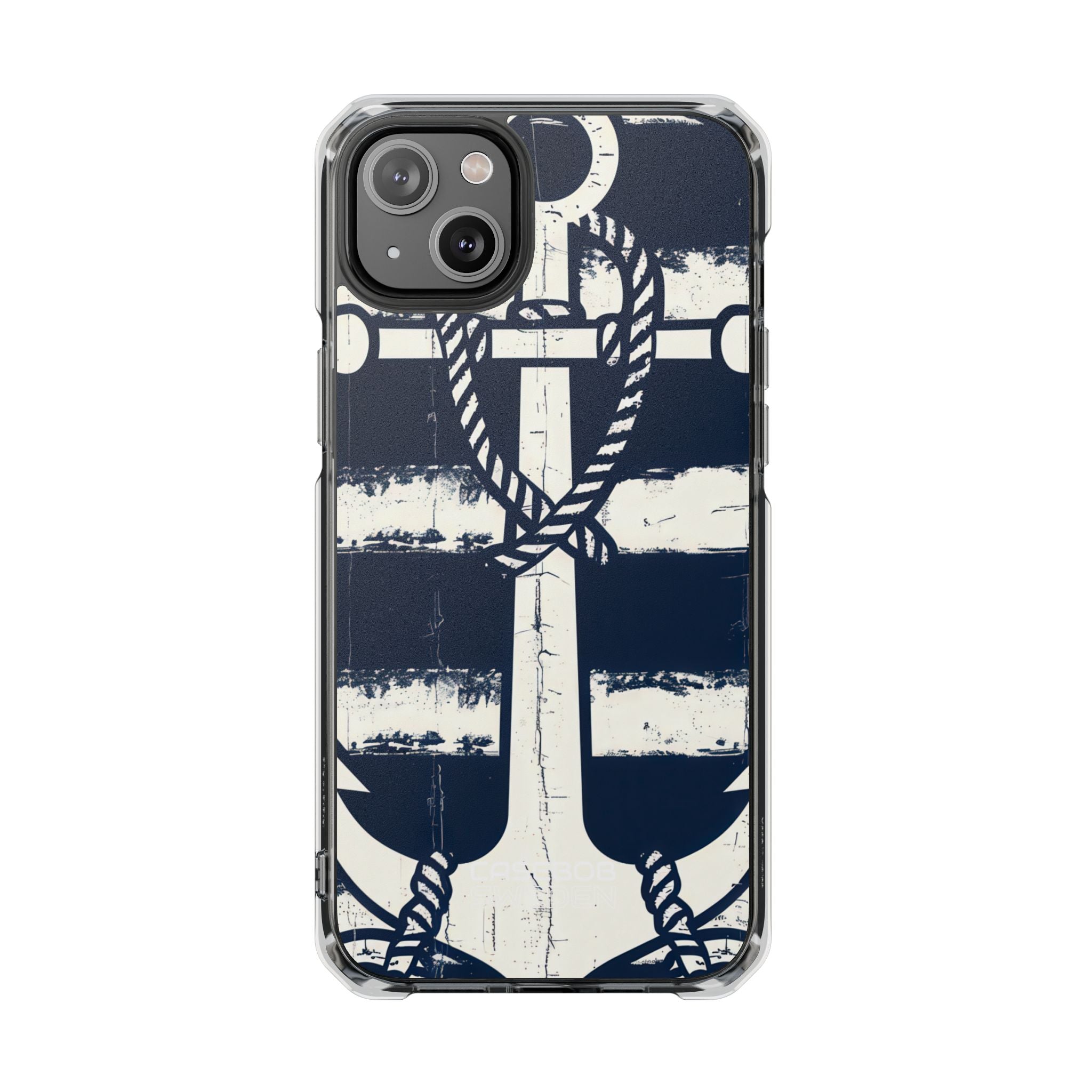 Navy Anchor Stripes iPhone 14 - Impact Clear+