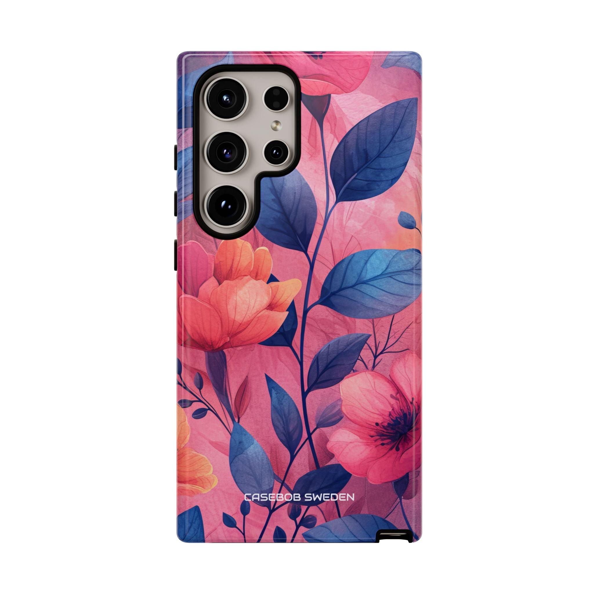 Pink Blue Floral - Tough Samsung S24 Phone Case