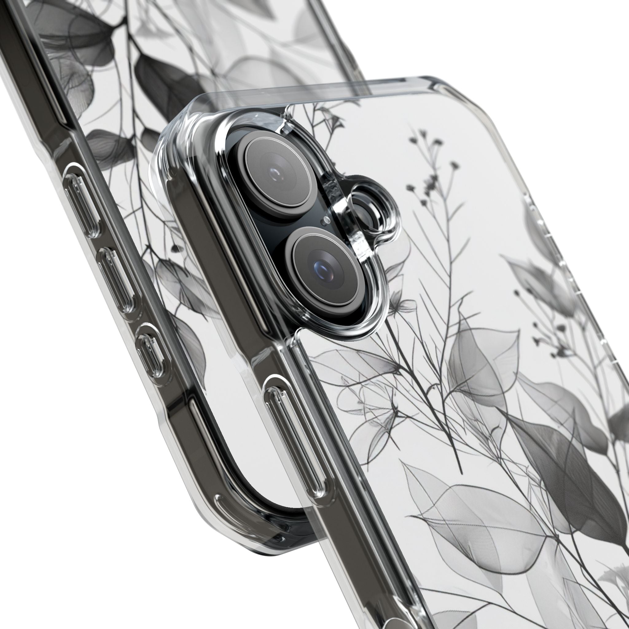 Monochrome Floral Elegance iPhone 16 - Clear Impact Phone Case