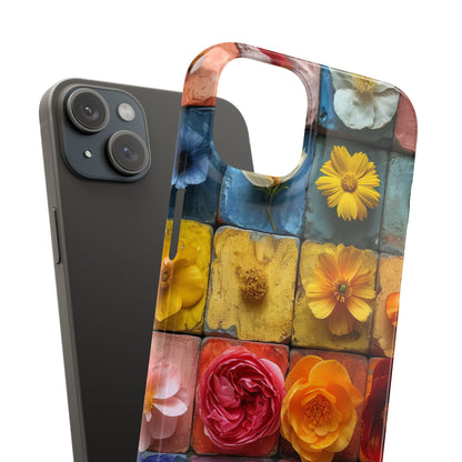 Vibrant Floral Tiles - Slim iPhone 15 Phone Case