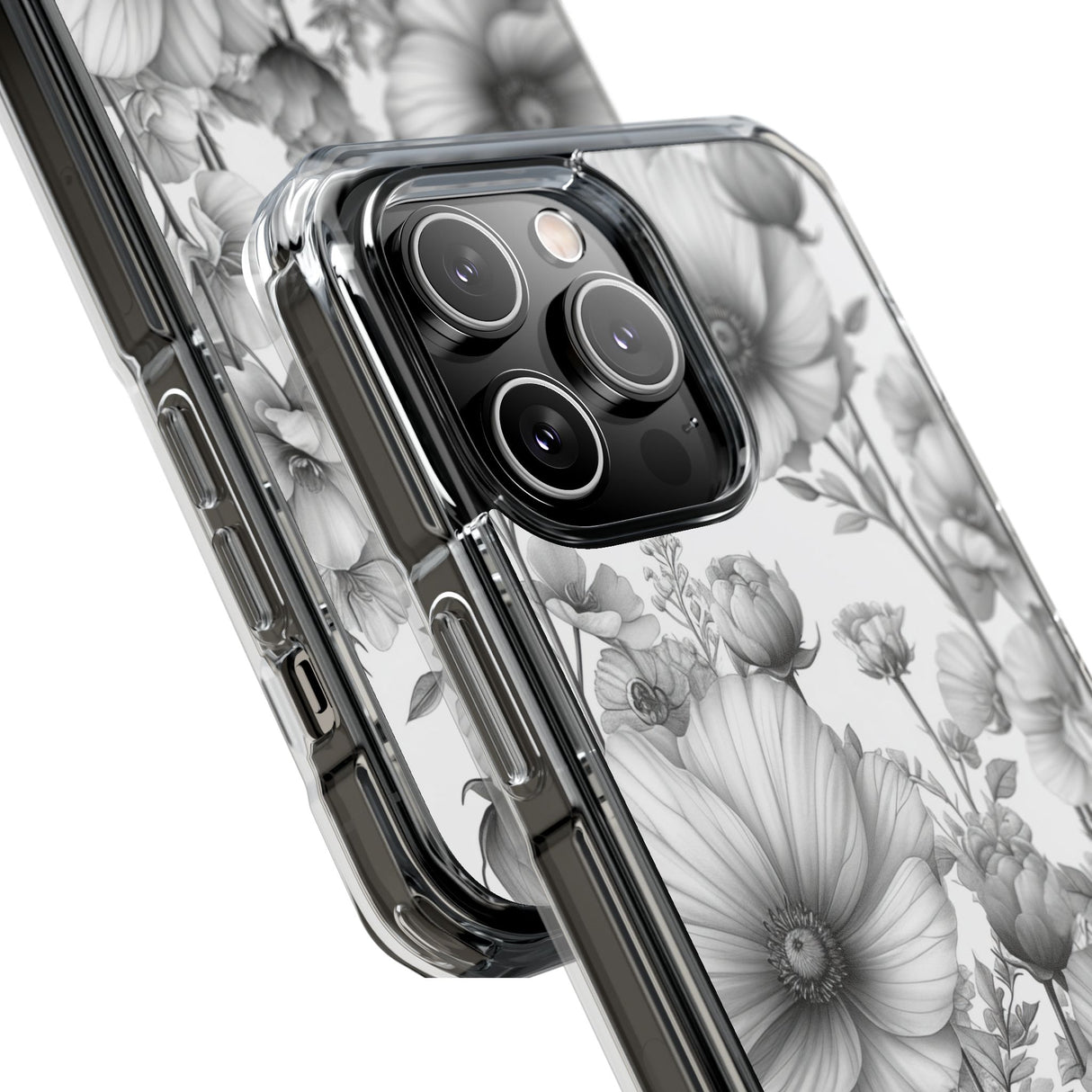 Monochrome Flora - Phone Case for iPhone (Clear Impact - Magnetic)