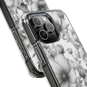 Monochrome Flora - Phone Case for iPhone (Clear Impact - Magnetic)