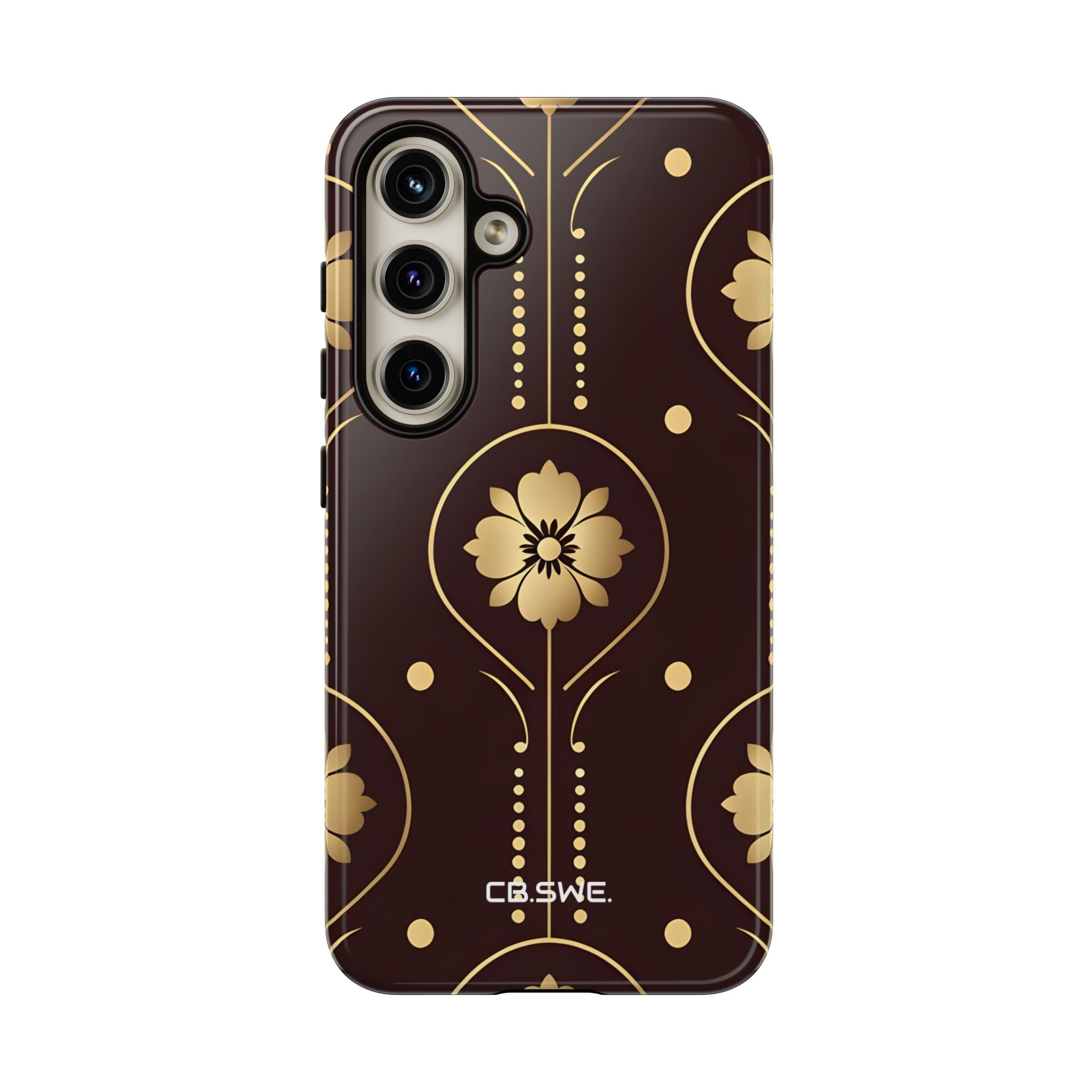 Elegant Gold Floral Symmetrical on Dark Brown Samsung S24 - Tough