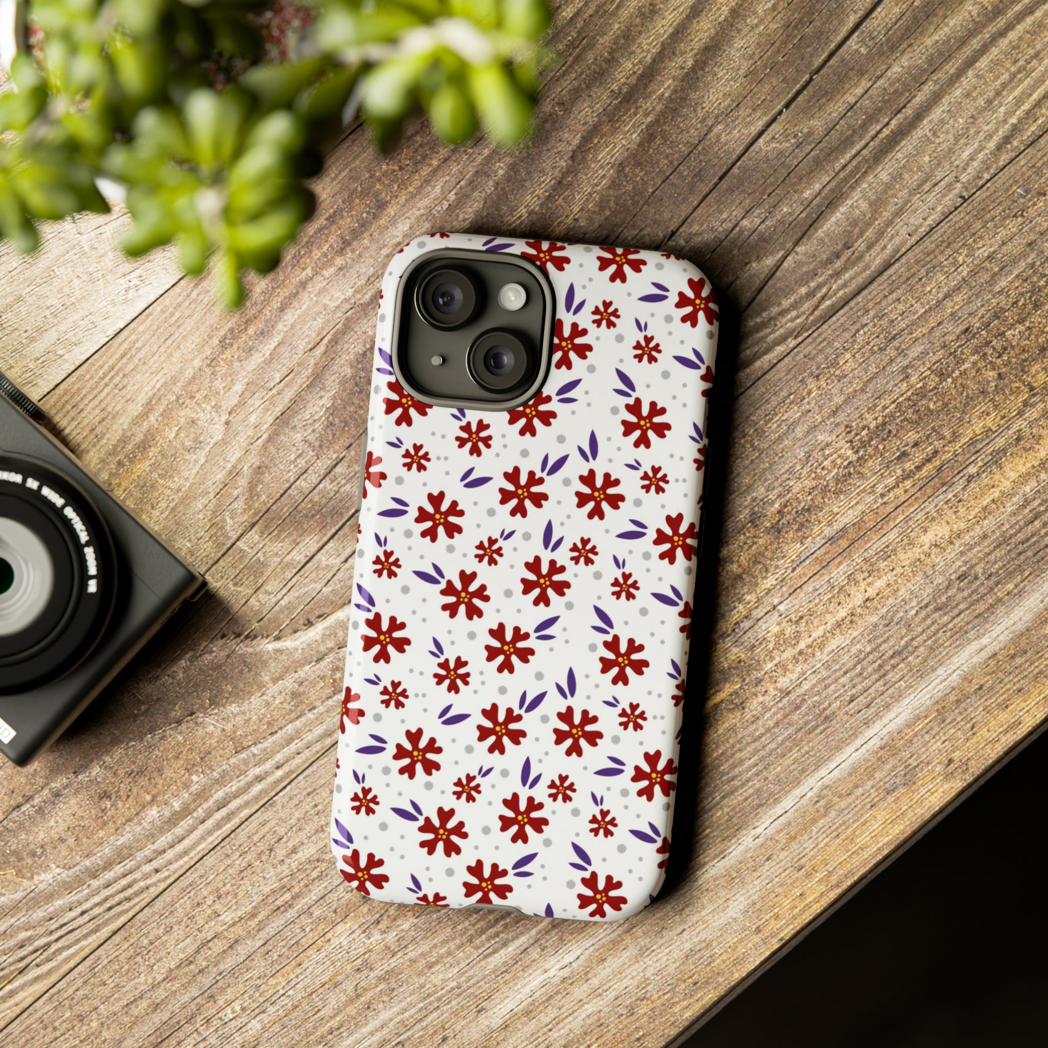 Red Flower Pattern - Protective Phone Case