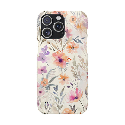 Soft Pink Floral Watercolor Design - Slim iPhone 15 Phone Case