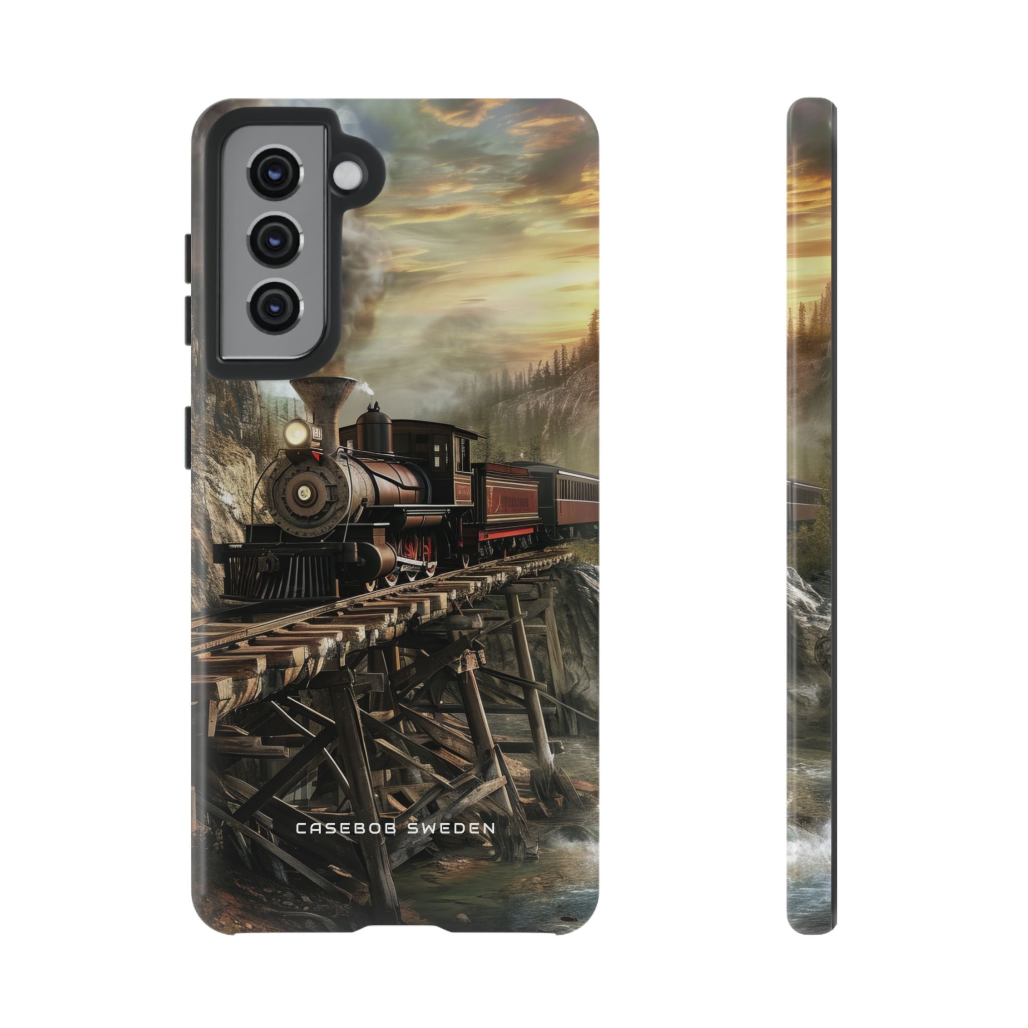 Vintage Steam Train Crossing Mountain Bridge  Samsung S21 - Tough Phone Case