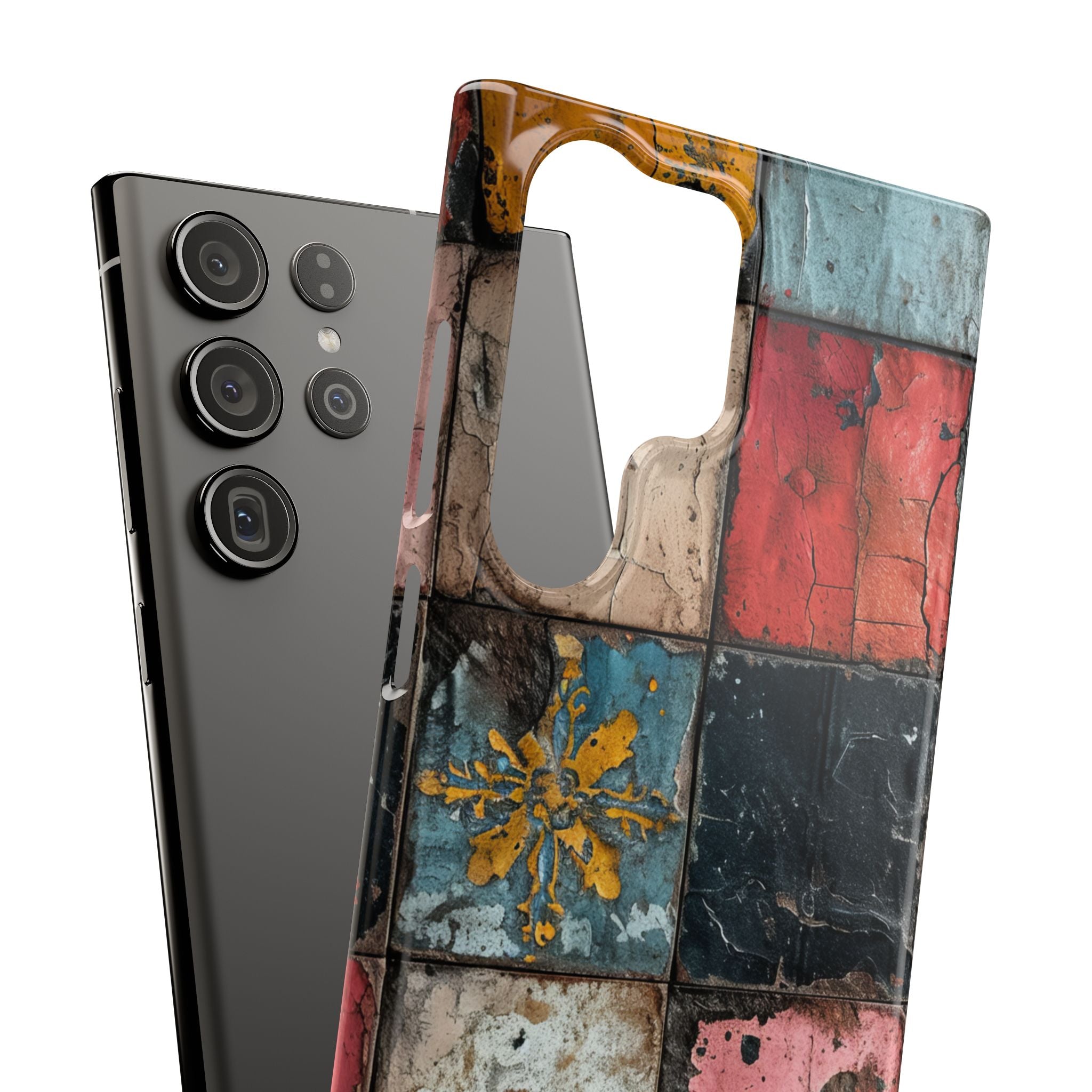 Rustic Red-Yellow Vintage Tiles - Slim Samsung S23 Phone Case