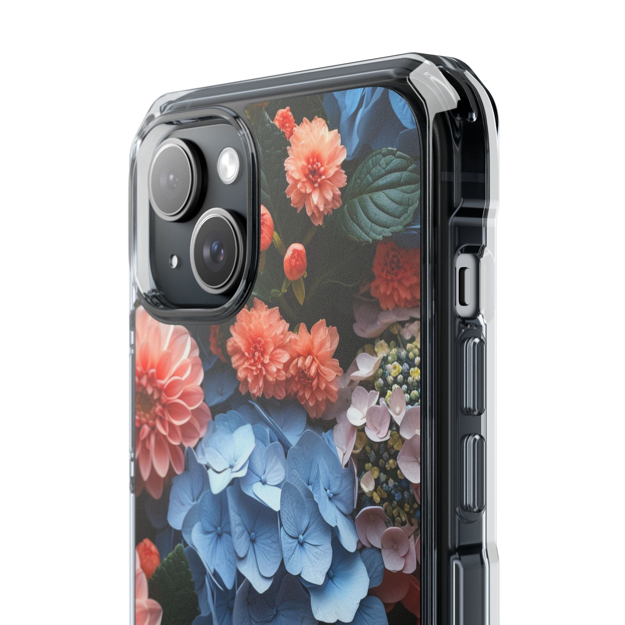 Blue Floral Bliss - Clear Impact iPhone 15 Phone Case