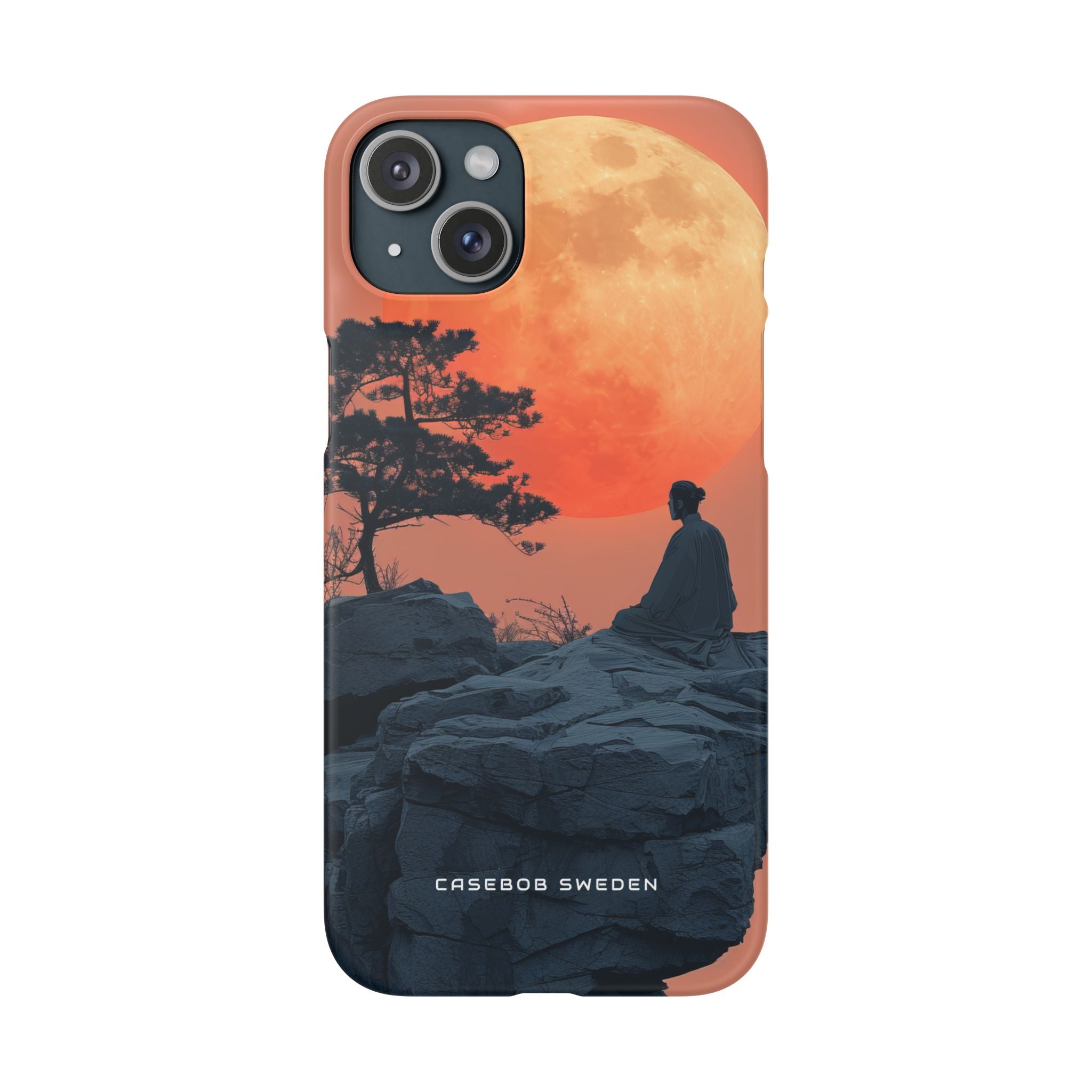 Zen Tranquility Under a Red Moon iPhone 15 - Slim Phone Case