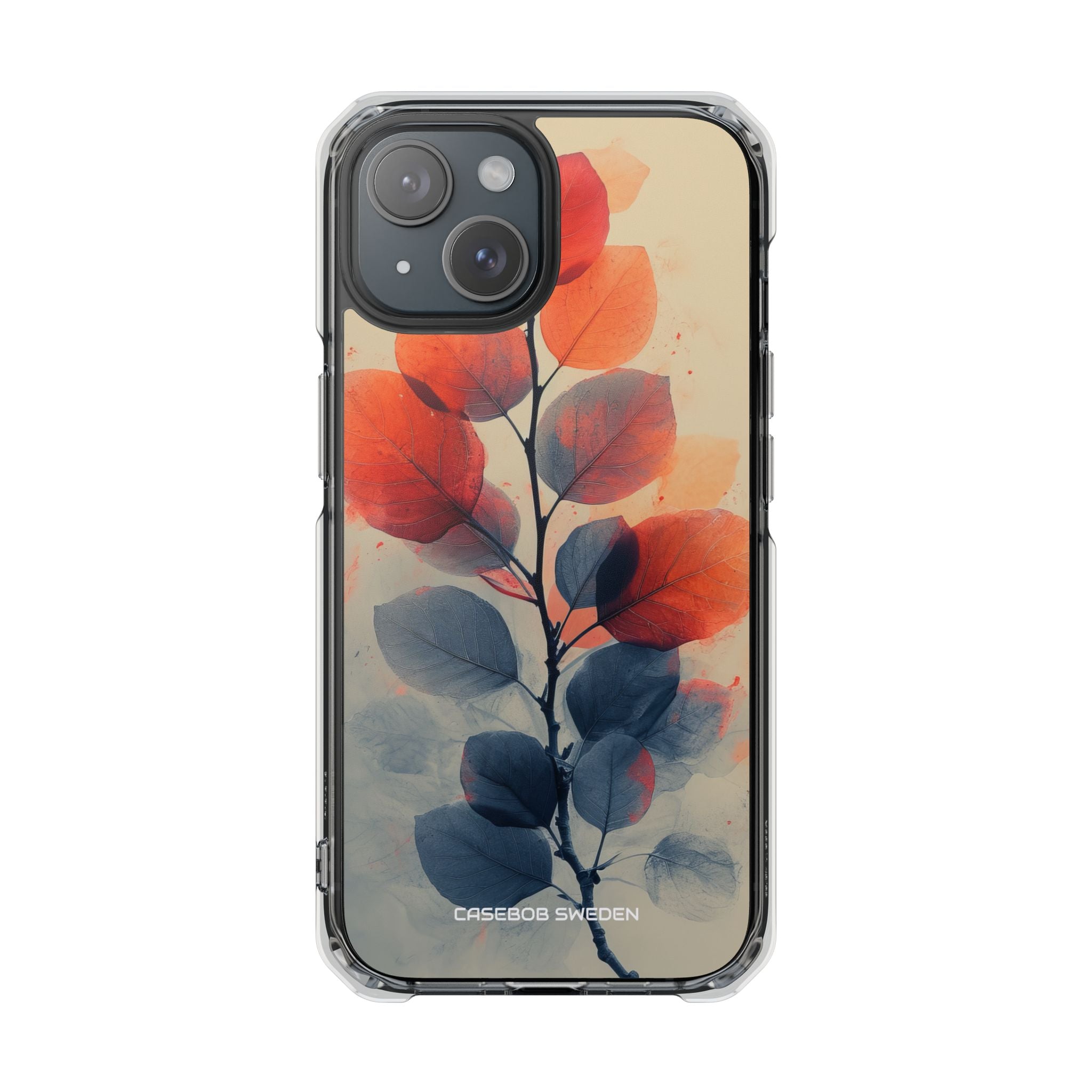 Orange Gray Leaves - Clear Impact iPhone 15 Phone Case