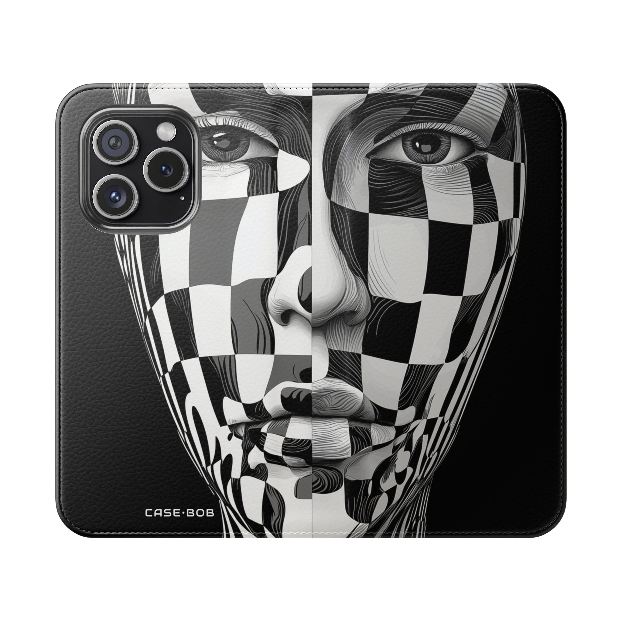 Mirrored Checkerboard Face - iPhone 15 Pro Case - Wallet