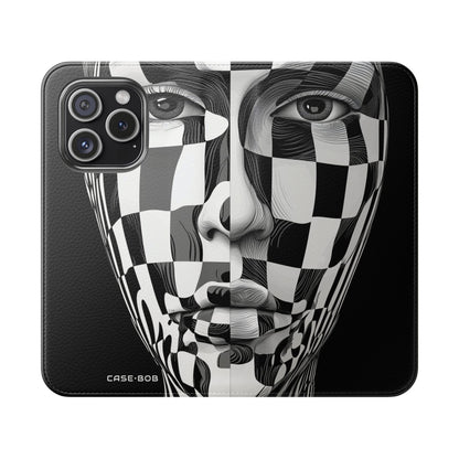 Mirrored Checkerboard Face - iPhone 15 Pro Case - Wallet