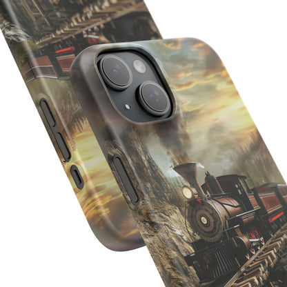 Vintage Steam Train Crossing Mountain Bridge iPhone 15 - Slim Phone Case