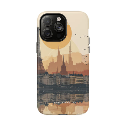 Eiffel Tower Silhouette with Birds and Sun Reflection iPhone 14 | Tough+ Phone Case