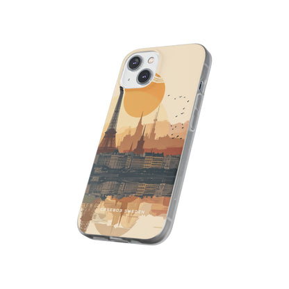 Eiffel Tower Silhouette with Birds and Sun Reflection iPhone 14 - Flexi Phone Case