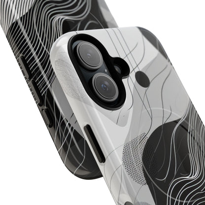 Fluid Rhythms: Monochrome Line Flow iPhone 16 | Tough+ Phone Case