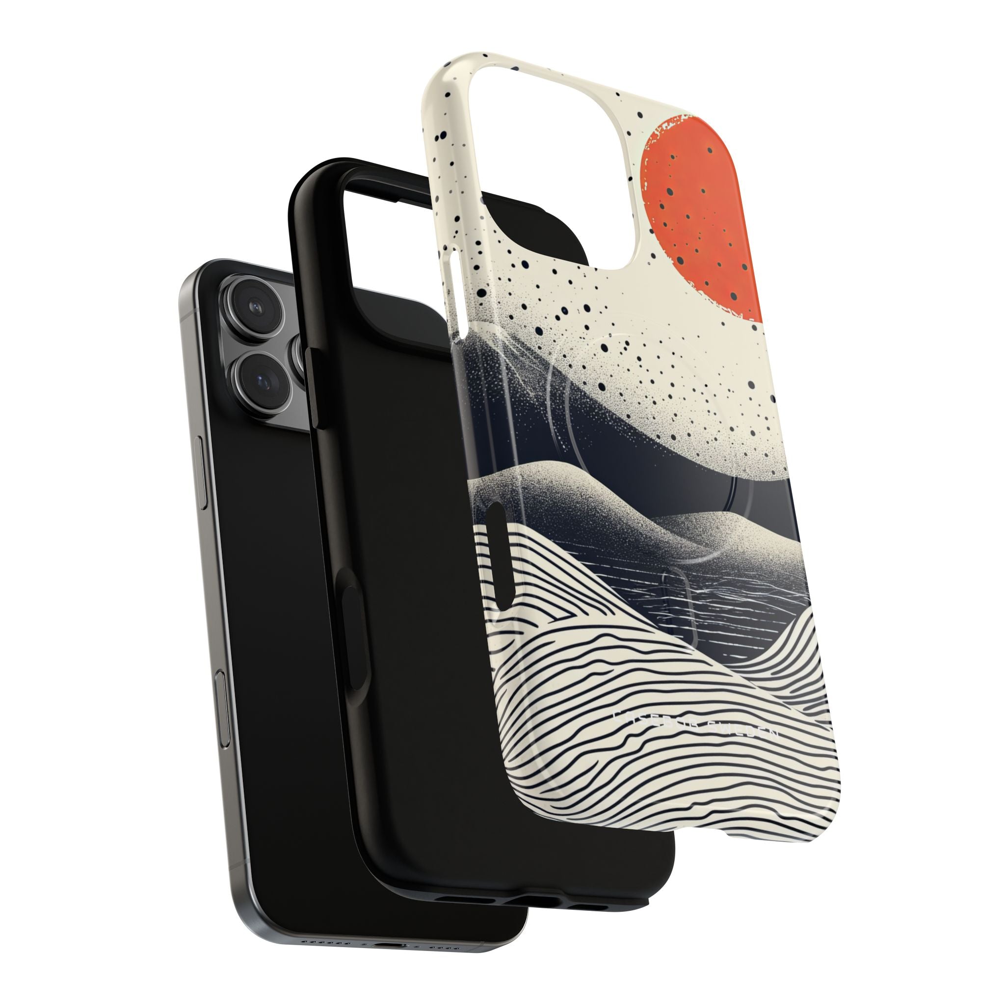 Red Sun Over Flowing Horizons iPhone 16 | Tough+ Phone Case