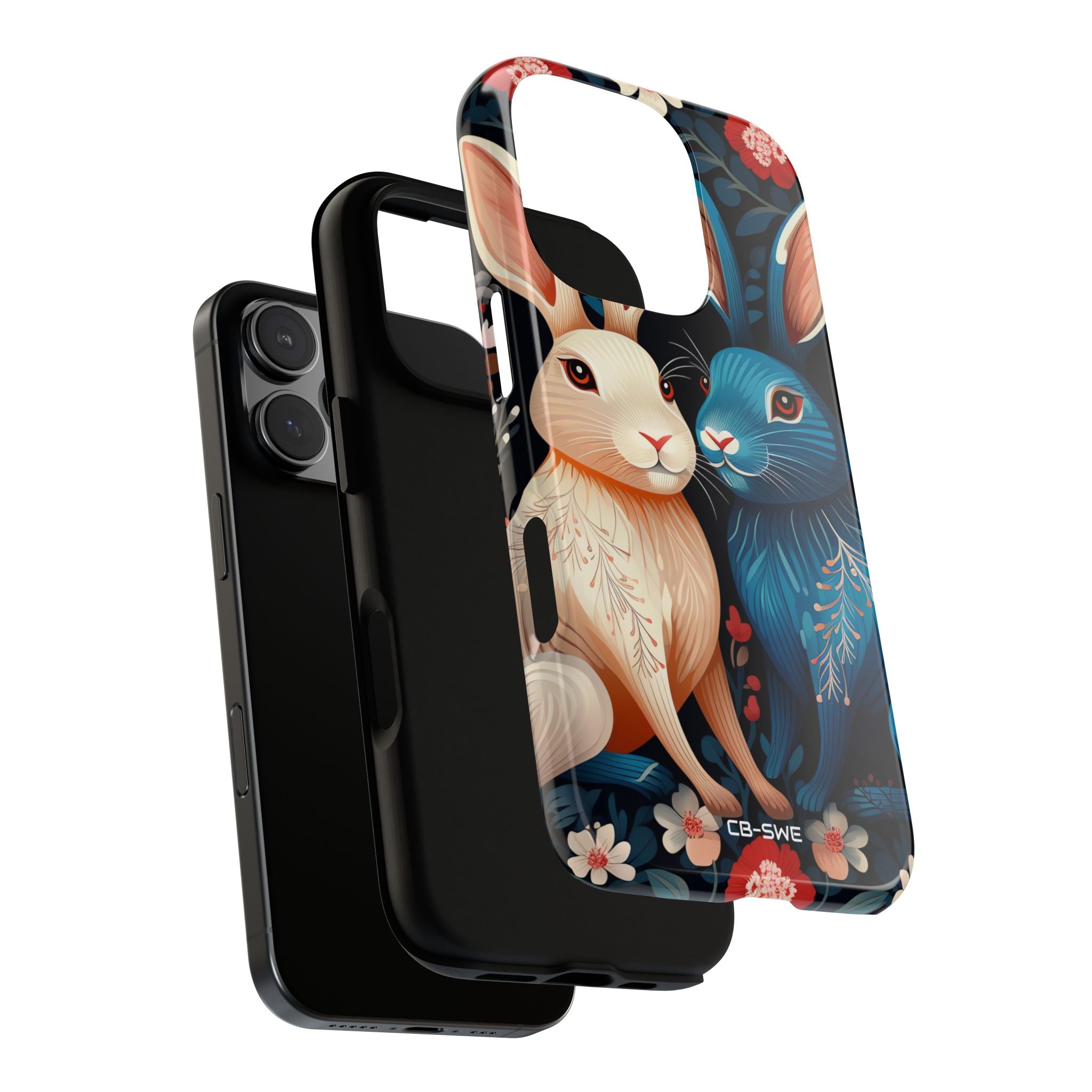 Rabbits Embrace Blossoms - iPhone Case