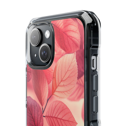 Elegant Pink Leaves iPhone 15 - Clear Impact Phone Case