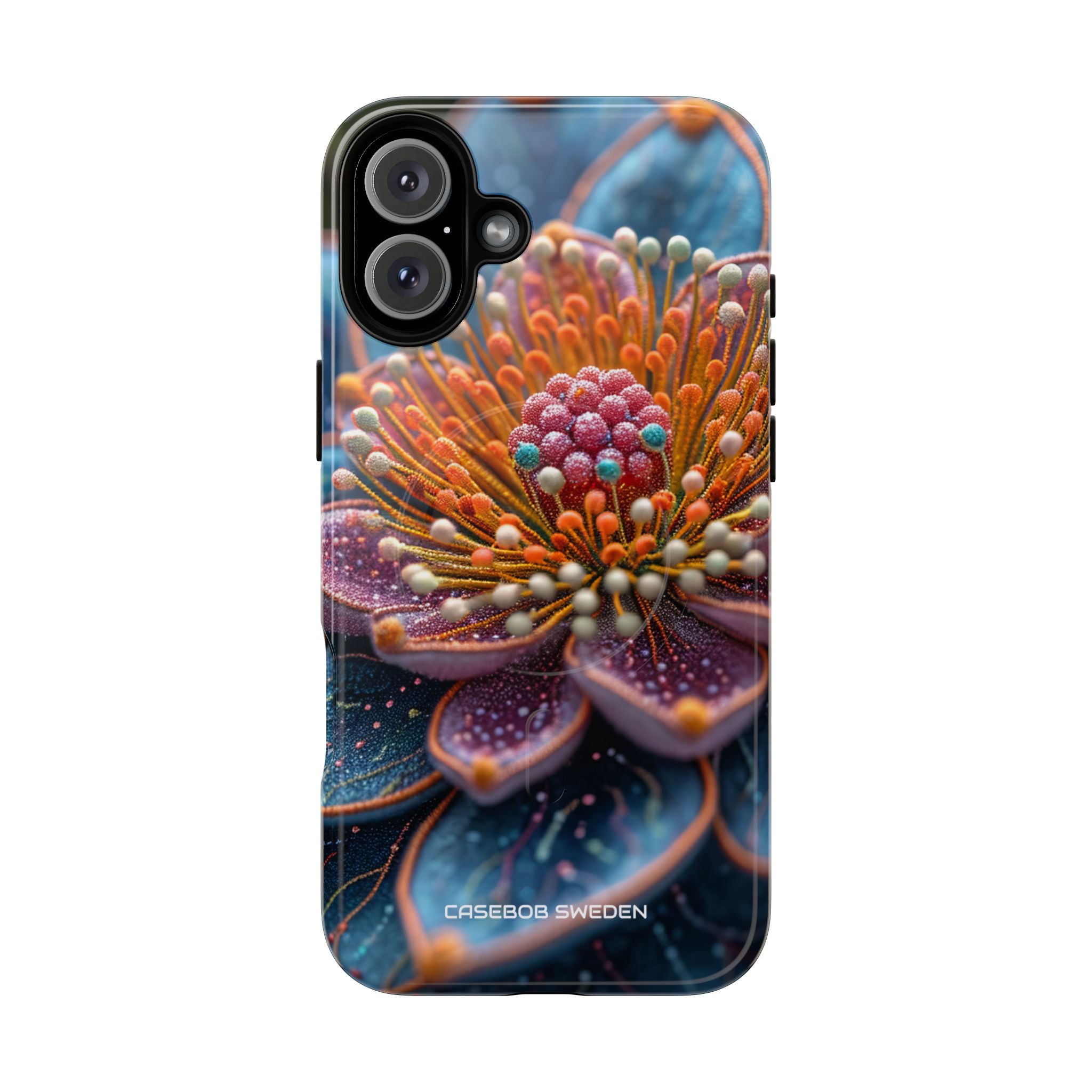 Blue-Orange Floral Swirl - Tough + MagSafe® iPhone 16 Phone Case