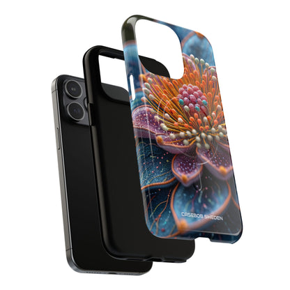 Blue-Orange Floral Swirl - Tough + MagSafe® iPhone 15 Phone Case