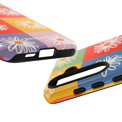 Vibrant Daisy Flower Colorful Checkerboard Seamless Samsung S24 - Tough