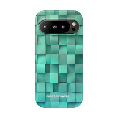 Turquoise Gradient Grid Illusion Google Pixel 9 - Tough Phone Case