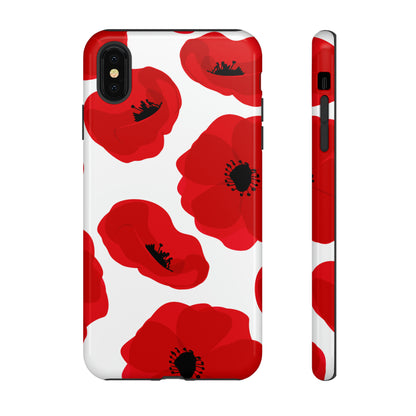 Red poppies on white iPhone case - Protective Phone Case