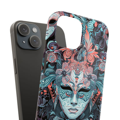 Mystic Teal Coral Mask - Slim iPhone 15 Phone Case