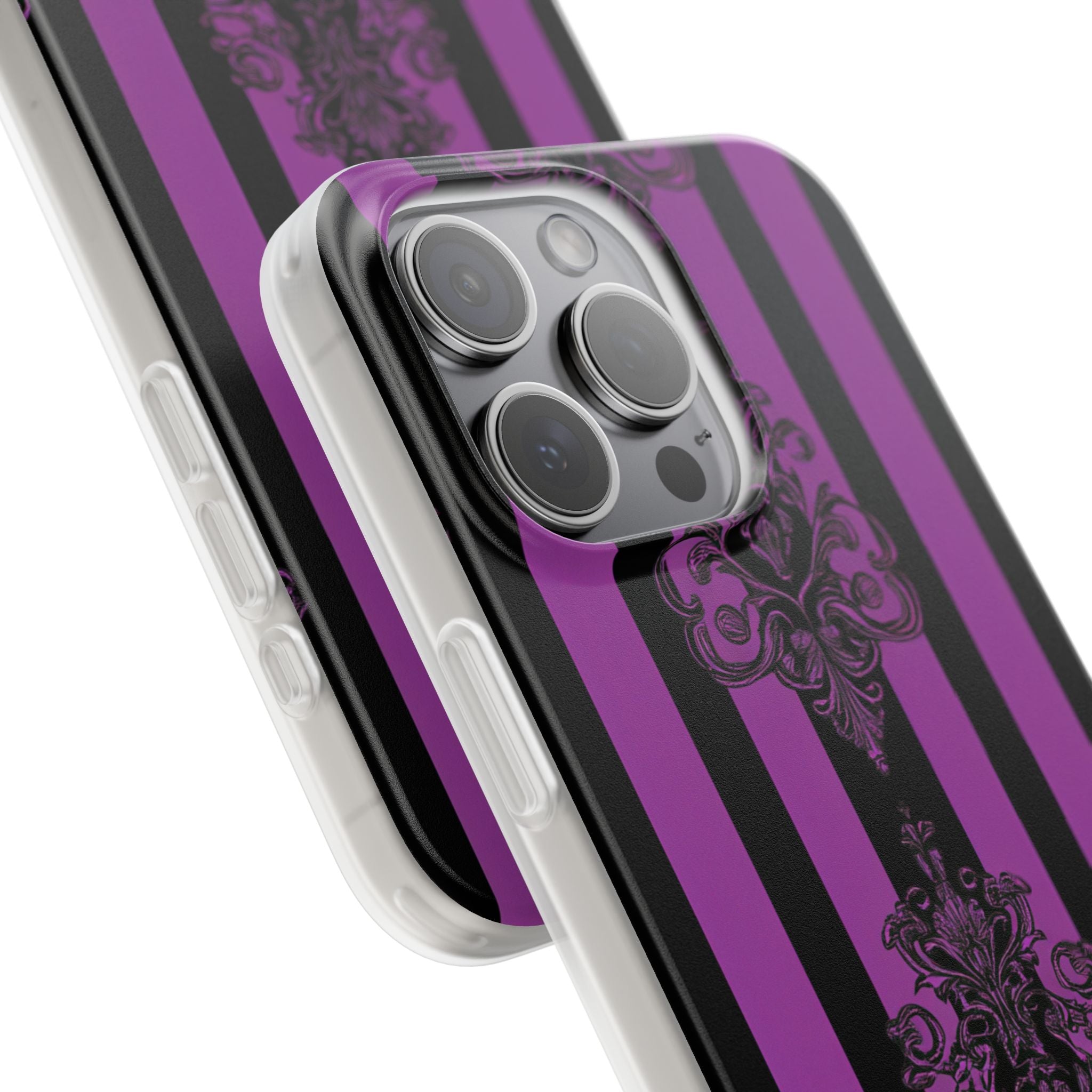 Gothic Elegance with Vertical Stripes and Ornamental Motifs iPhone 15 - Flexi Phone Case